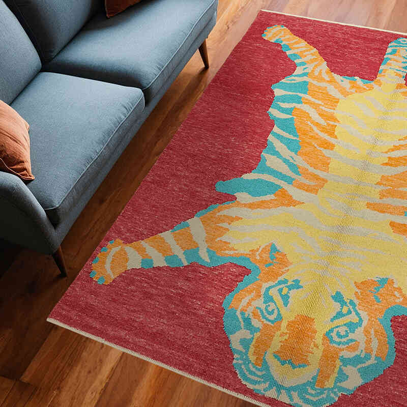 Alfombra Nueva de Nudo a Mano con Diseño de Tigre - 192 cm x 240 cm - K0079236