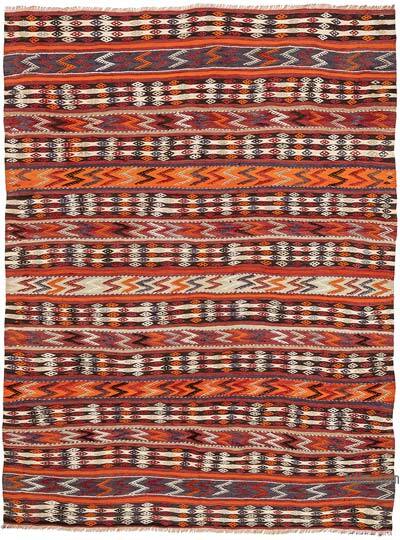 Vintage Denizli Kilim Rug - 5' 8" x 7' 7" (68" x 91")