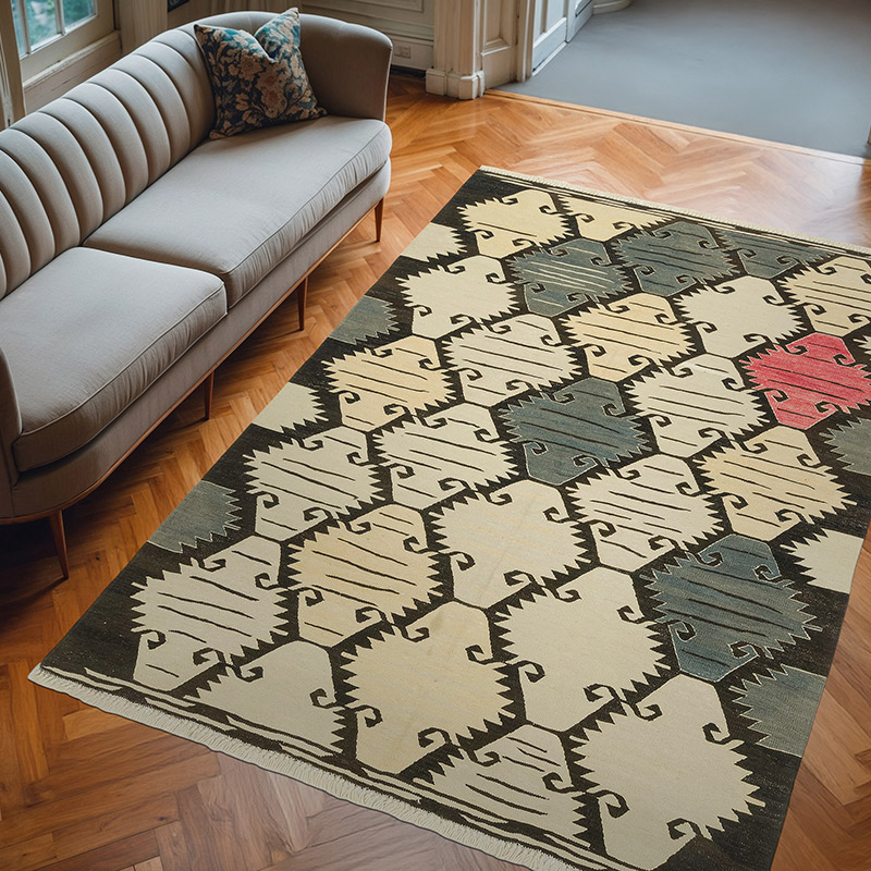 New Handwoven Turkish Kilim Rug - 6' 9" x 9' 9" (81" x 117") - K0080073