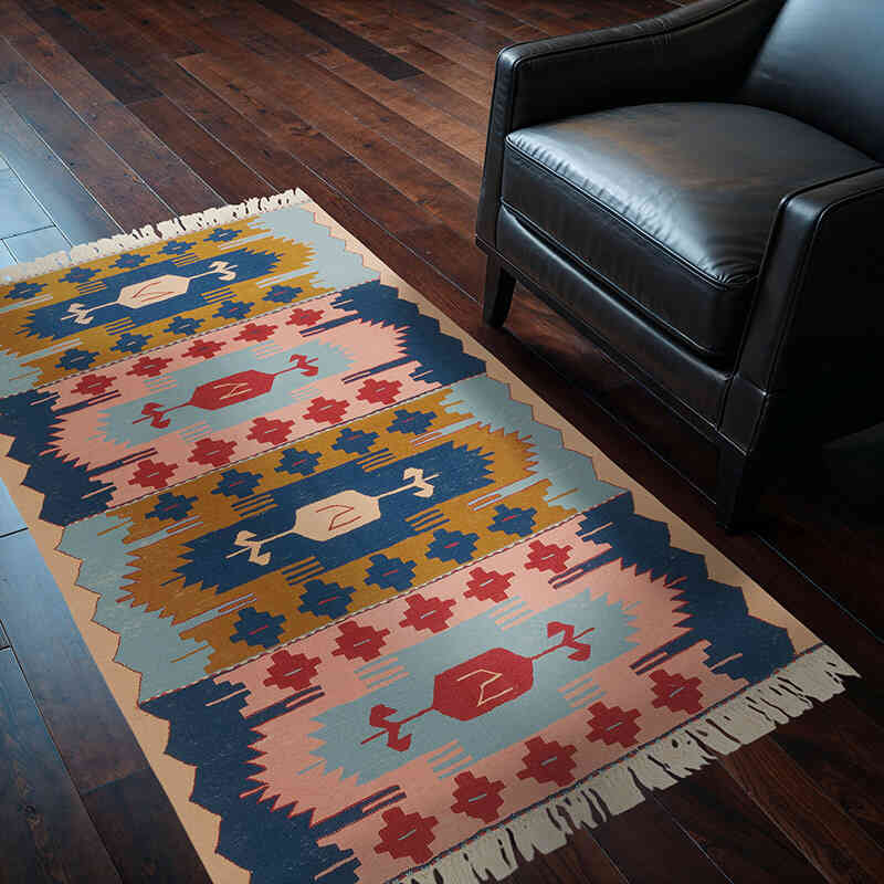 New Handwoven Turkish Kilim Rug - 3' 10" x 5' 5" (46" x 65") - K0080113