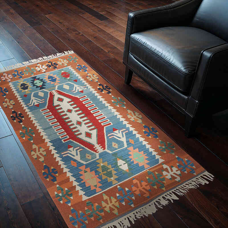 New Handwoven Turkish Kilim Rug - 3' 3" x 5' 7" (39" x 67") - K0080122