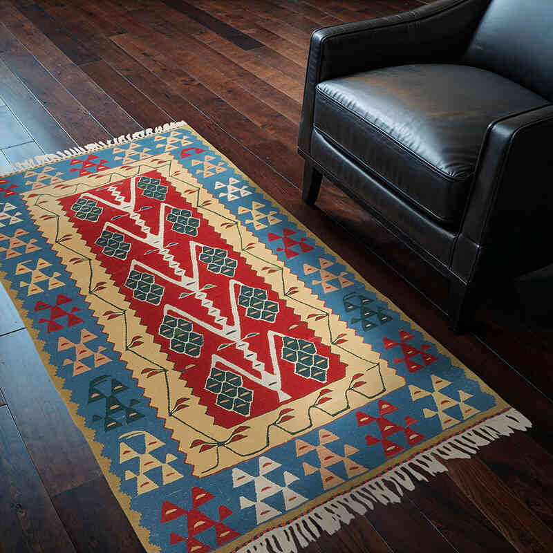 New Handwoven Turkish Kilim Rug - 3' 7" x 5' 5" (43" x 65") - K0080133