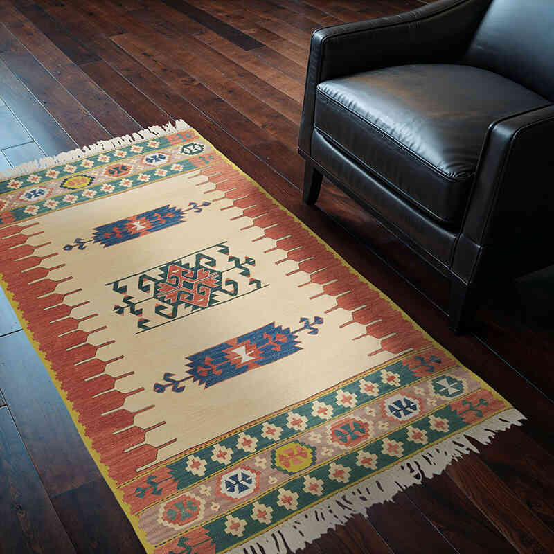 New Handwoven Turkish Kilim Rug - 3' 8" x 5' 5" (44" x 65") - K0080143