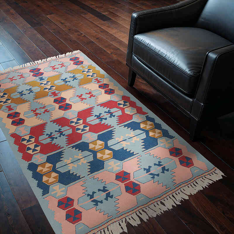 New Handwoven Turkish Kilim Rug - 3' 10" x 5' 7" (46" x 67") - K0080144