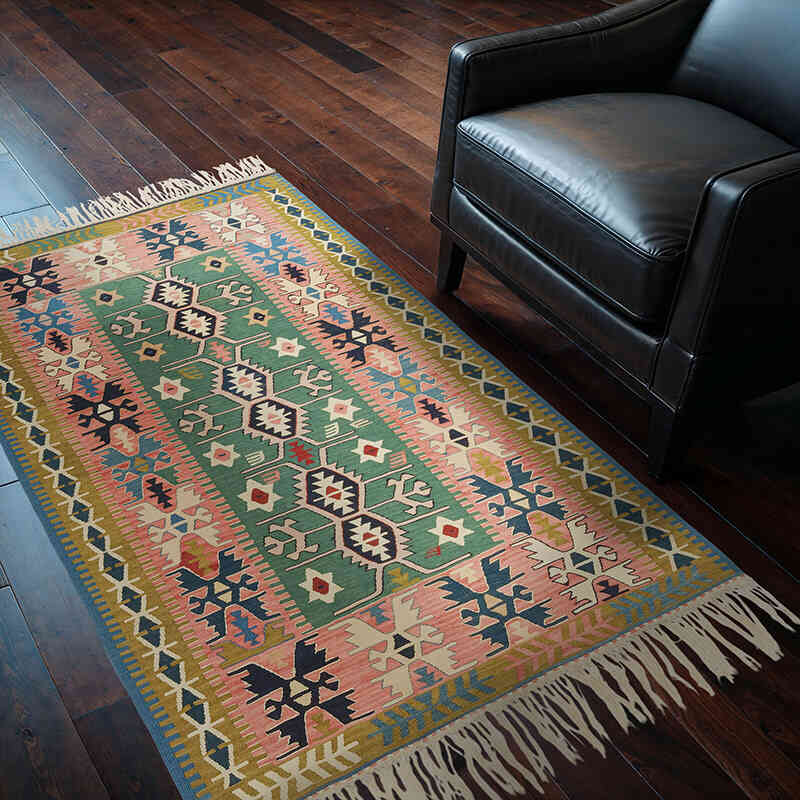 New Handwoven Turkish Kilim Rug - 4'  x 5' 10" (48" x 70") - K0080145