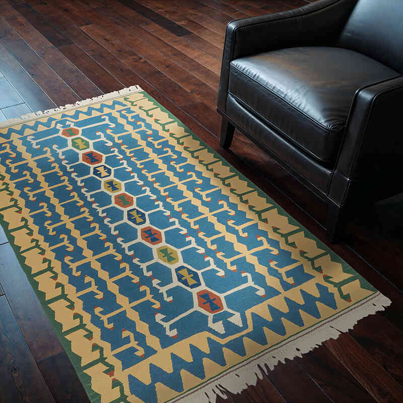 New Handwoven Turkish Kilim Rug - 3' 11" x 5' 7" (47" x 67") - K0080170