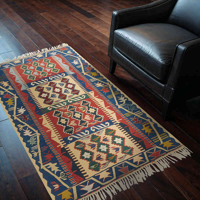 New Handwoven Turkish Kilim Rug - 3' 8" x 5' 6" (44" x 66") - K0080187