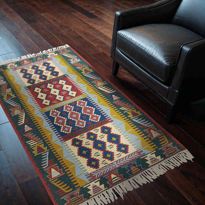 New Handwoven Turkish Kilim Rug - 3' 8" x 5' 5" (44" x 65") - K0080188