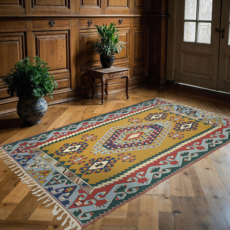 New Handwoven Turkish Kilim Rug - 4' 7" x 7' 4" (55" x 88") - K0080406
