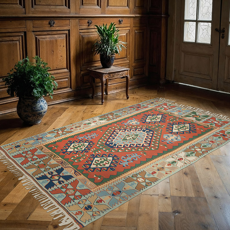 New Handwoven Turkish Kilim Rug - 4' 9" x 7' 7" (57" x 91") - K0080421
