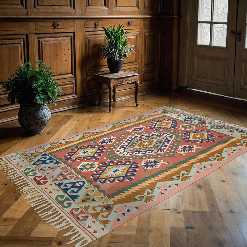 New Handwoven Turkish Kilim Rug - 4' 9" x 7' 3" (57" x 87") - K0080424