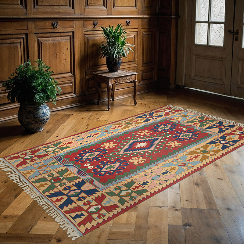 New Handwoven Turkish Kilim Rug - 4' 3" x 7' 5" (51" x 89") - K0080426