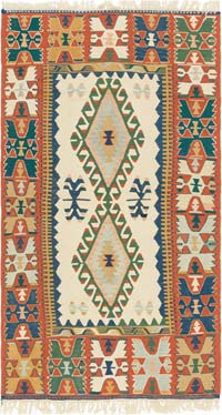 New Handwoven Turkish Kilim Rug - 3' 11" x 7' 1" (47" x 85")