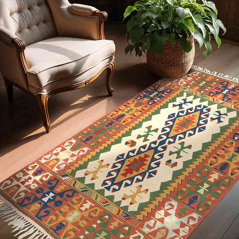 New Handwoven Turkish Kilim Rug - 4' 4" x 6' 10" (52" x 82") - K0080463