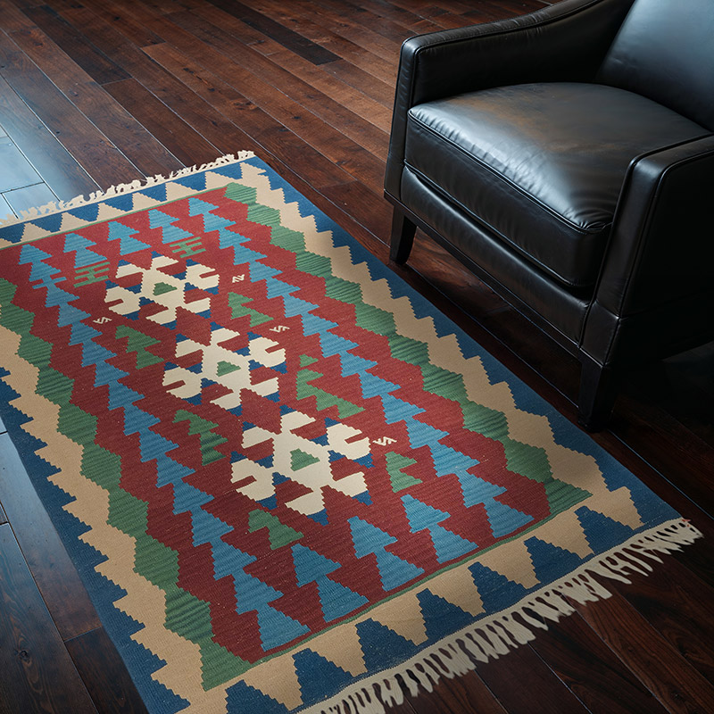 New Handwoven Turkish Kilim Rug - 4' 1" x 5' 5" (49" x 65") - K0080473