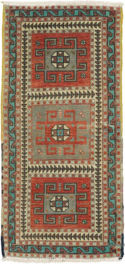 El Dokuma Vintage Halı - 52 cm x 107 cm