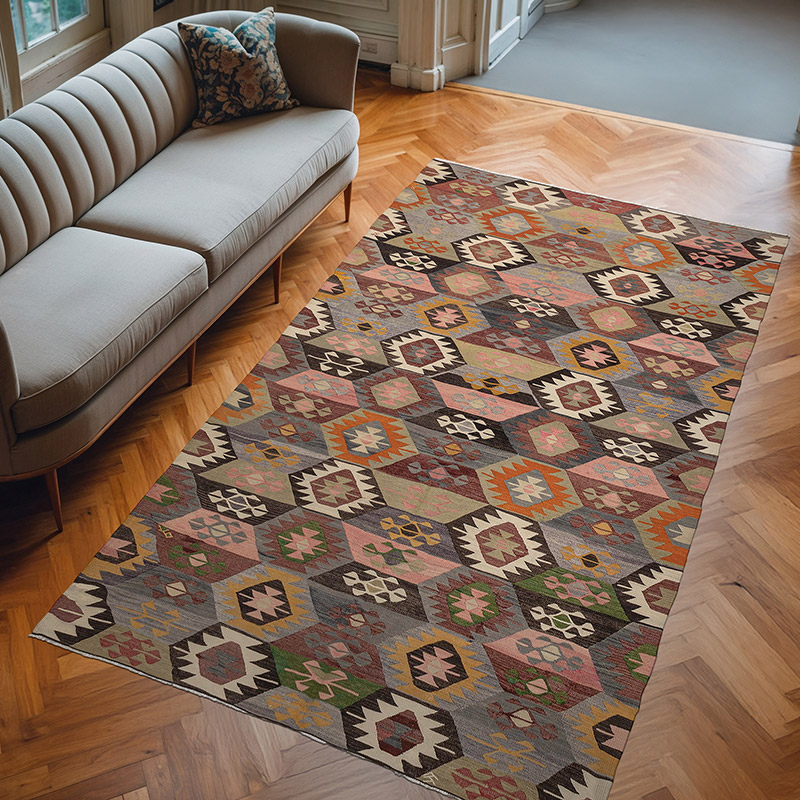 Vintage Tavas Kilim Rug - 6' 3" x 9' 9" (75" x 117") - K0080671