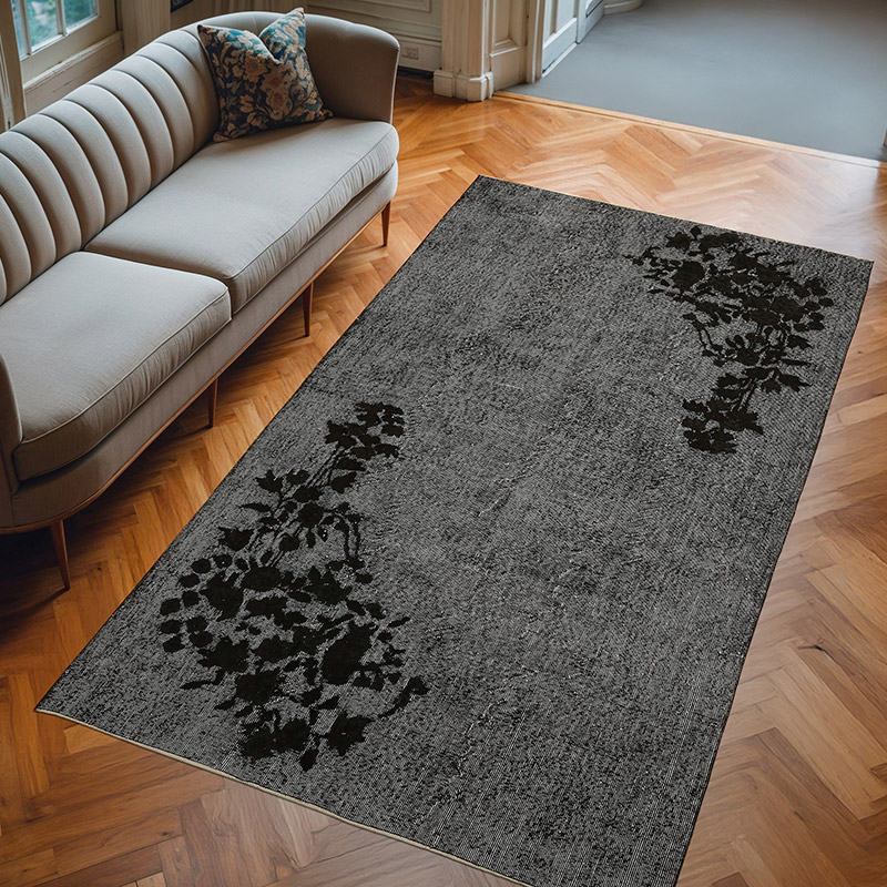 Siyah El Oyması Boyalı Halı - 164 cm x 280 cm - K0080748