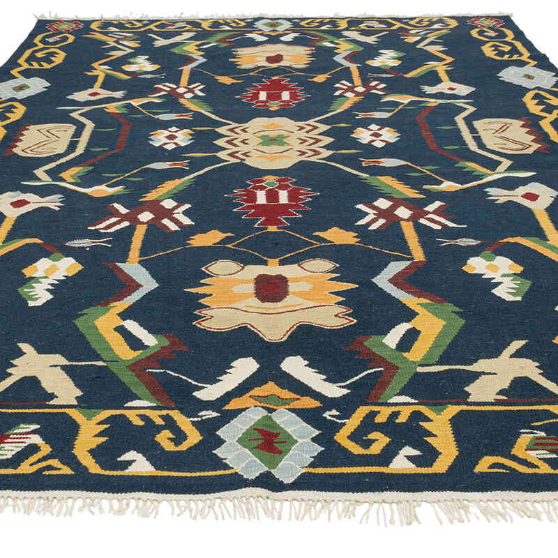 Azul Oscuro Nueva Alfombra Turca Kilim - K0080859