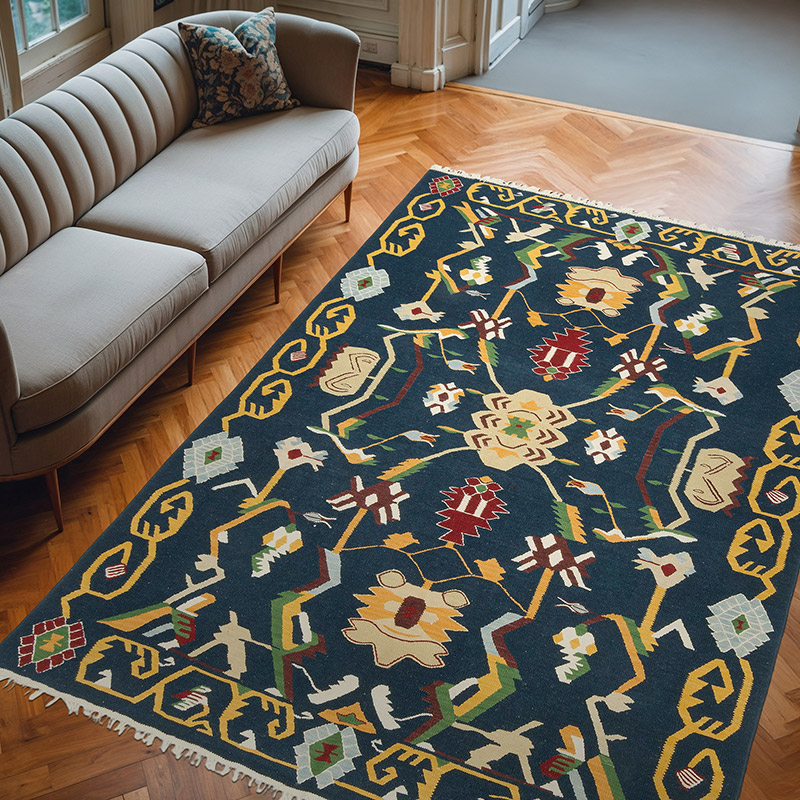 Azul Oscuro Nueva Alfombra Turca Kilim - K0080859