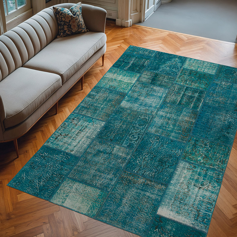 Patchwork Hand-Knotted Turkish Rug - 6' 7" x 9' 11" (79" x 119") - K0080915