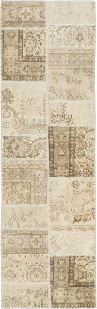 Patchwork Hand-Knotted Turkish Rug - 2' 11" x 9' 6" (35" x 114")