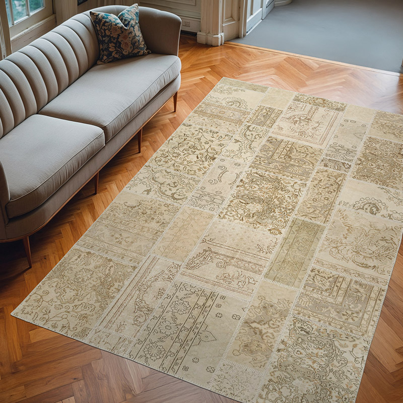 Patchwork Hand-Knotted Turkish Rug - 6' 7" x 9' 9" (79" x 117") - K0080925
