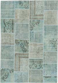 Patchwork Hand-Knotted Turkish Rug - 5' 7" x 7' 11" (67" x 95")