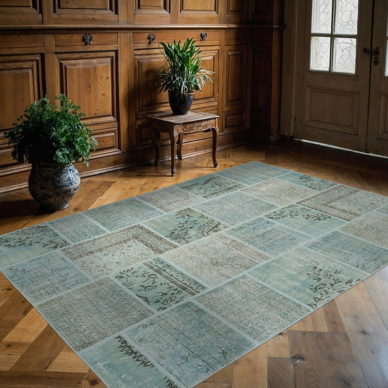Patchwork Hand-Knotted Turkish Rug - 5' 7" x 7' 11" (67" x 95") - K0080928