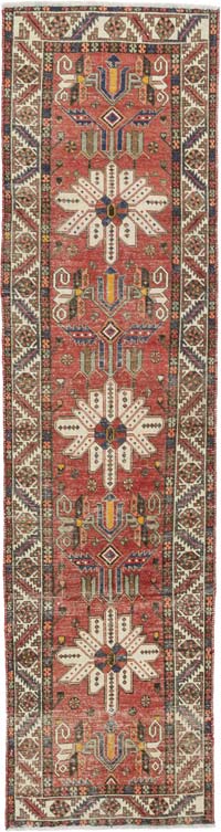 Red Vintage Oriental Hand-Knotted Runner - 3' 4" x 12' 6" (40" x 150")