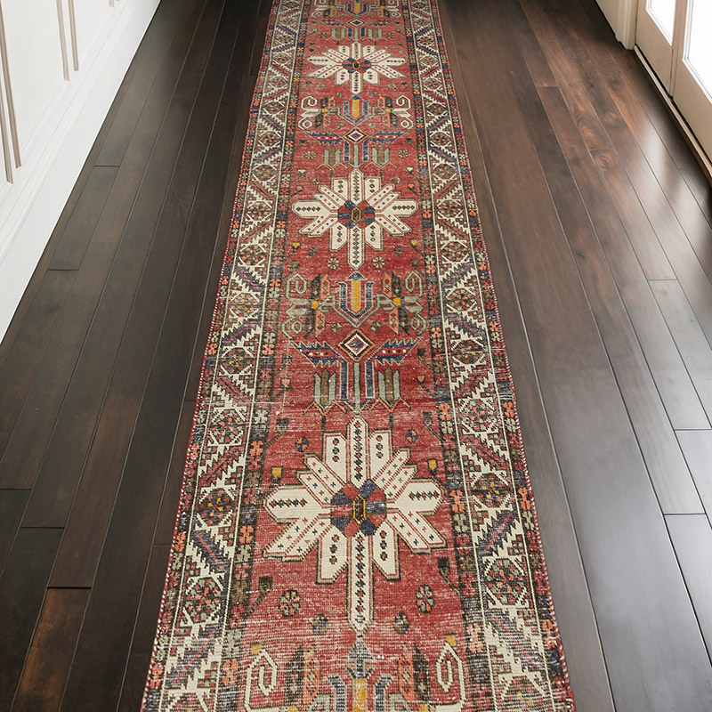 Red Vintage Oriental Hand-Knotted Runner - 3' 4" x 12' 6" (40" x 150") - K0080971
