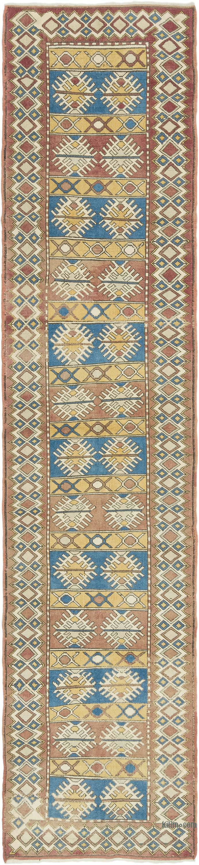 Pasillo Vintage Turco Anudado a Mano - 88 cm x 386 cm - K0081075