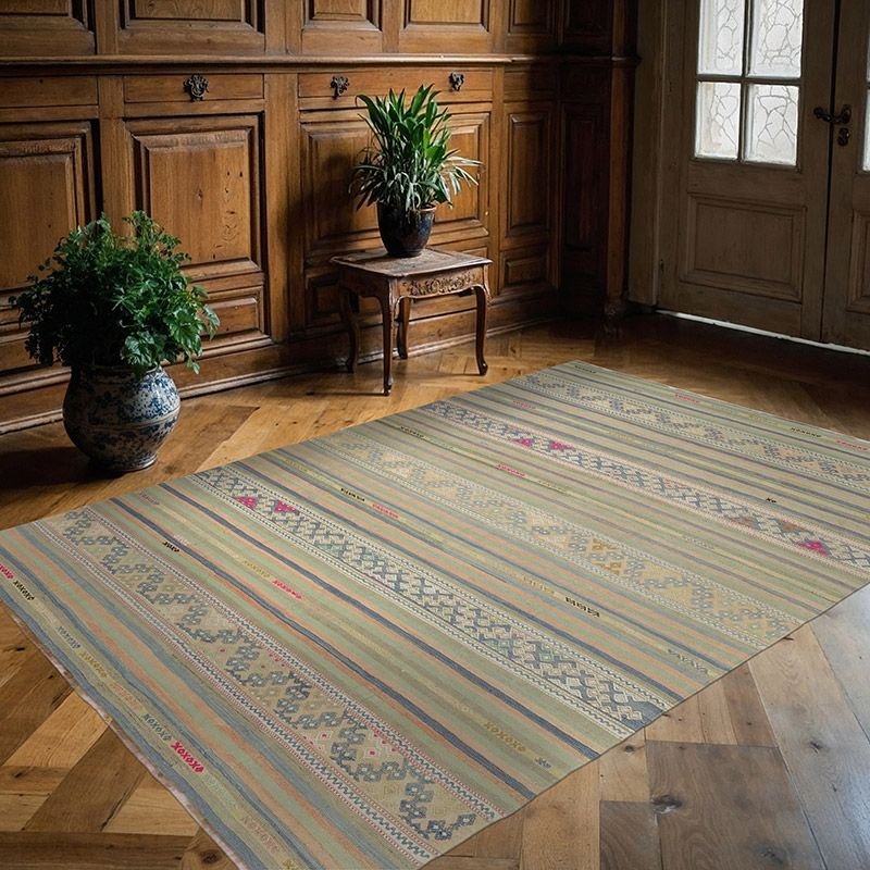 Vintage Oushak Kilim Rug - 5' 5" x 7' 9" (65" x 93") - K0081114