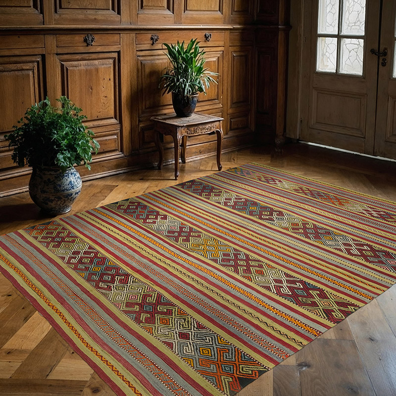 Vintage Manisa Kilim Rug - 5' 6" x 7' 3" (66" x 87") - K0081115