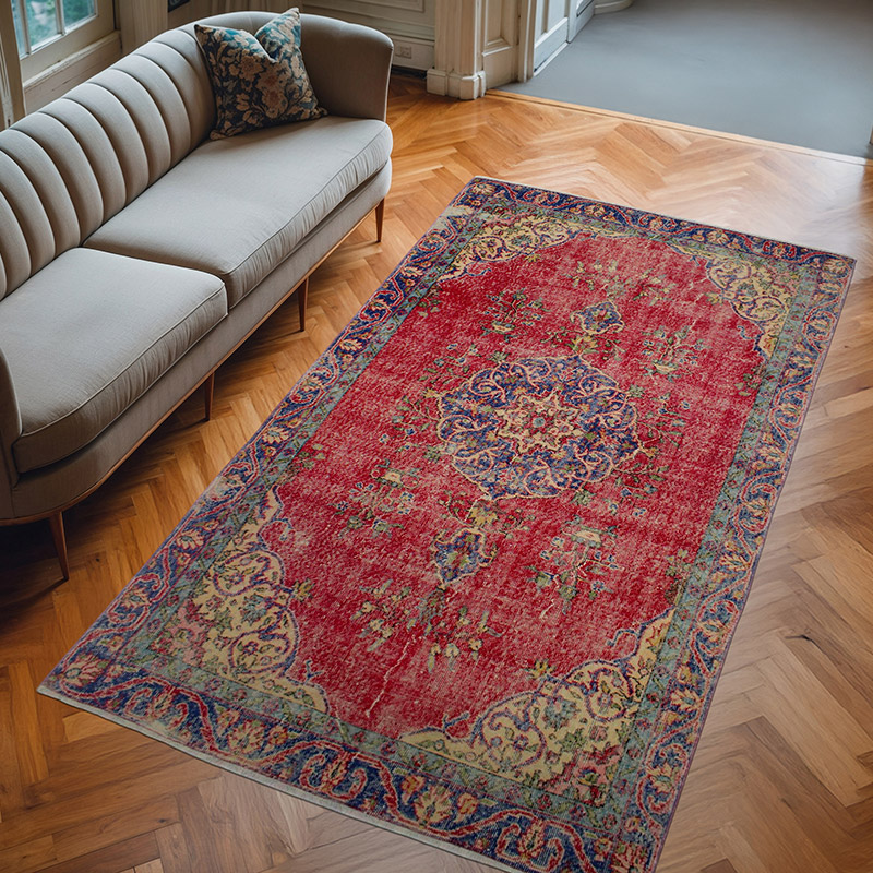 Alfombra Vintage Turca Anudada a Mano - 155 cm x 270 cm - K0082923