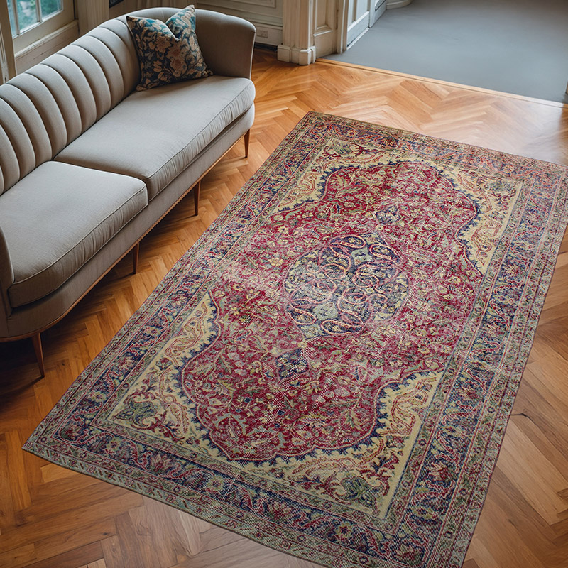 Vintage Turkish Hand-Knotted Rug - 5' 9" x 9'  (69" x 108") - K0083009