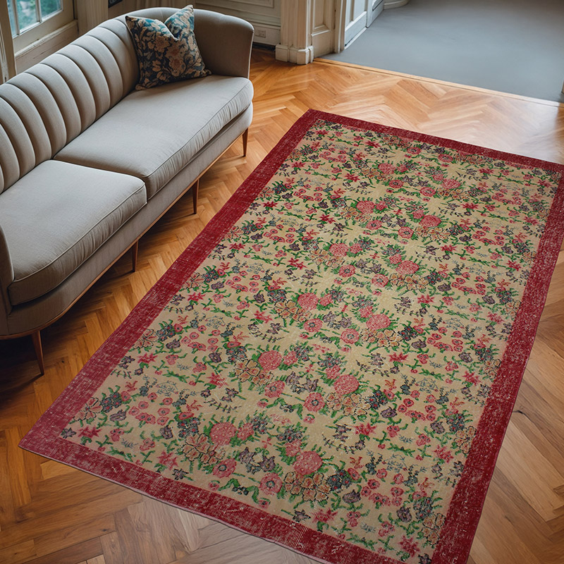 Vintage Turkish Hand-Knotted Rug - 5' 6" x 9'  (66" x 108") - K0083060