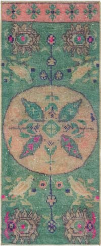 Alfombra Vintage Turca Anudada a Mano - 37 cm x 90 cm