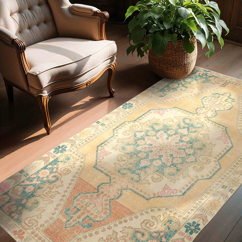 Alfombra Vintage Turca Anudada a Mano - 134 cm x 217 cm - K0084289