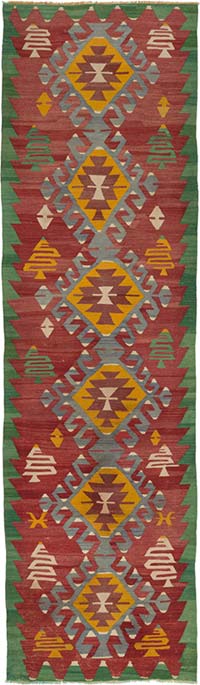 Vintage Denizli Kilim Yolluk - 96 cm x 335 cm