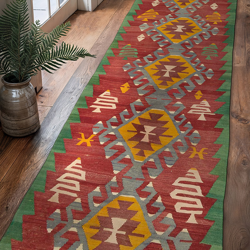 Vintage Denizli Kilim Runner - 3' 2" x 11'  (38" x 132") - K0085230