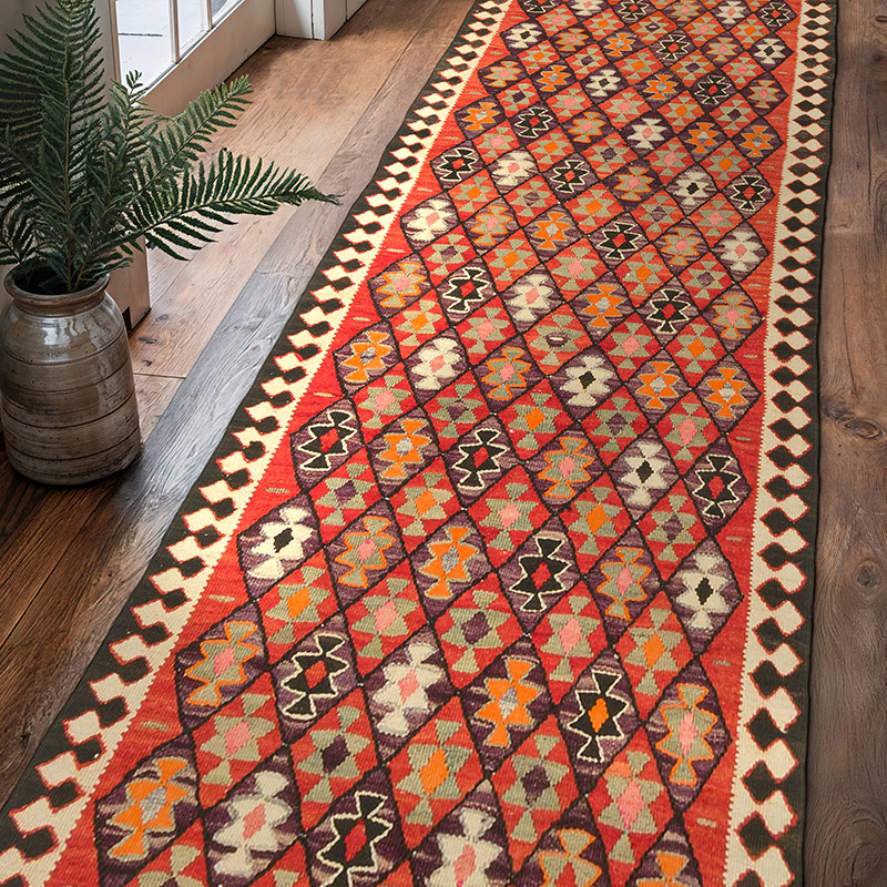 Corredor Vintage Herki Kilim - 94 cm x 315 cm - K0085785