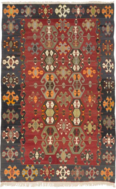 Vintage Turkish Kilim Rug - 6' 5" x 10'  (77" x 120")