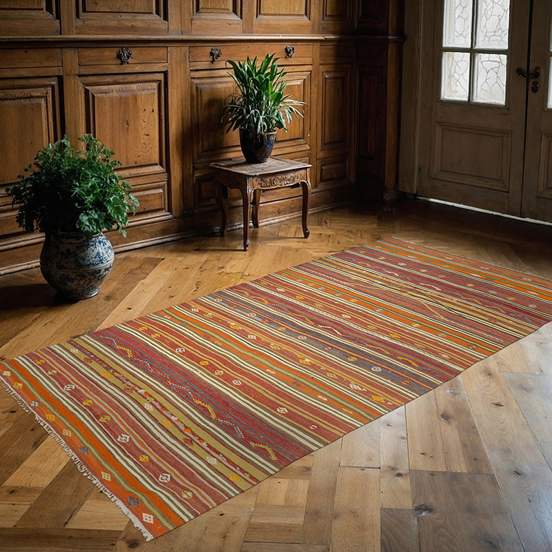 Vintage Turkish Kilim Rug - 3' 10" x 7' 4" (46" x 88") - K0085953
