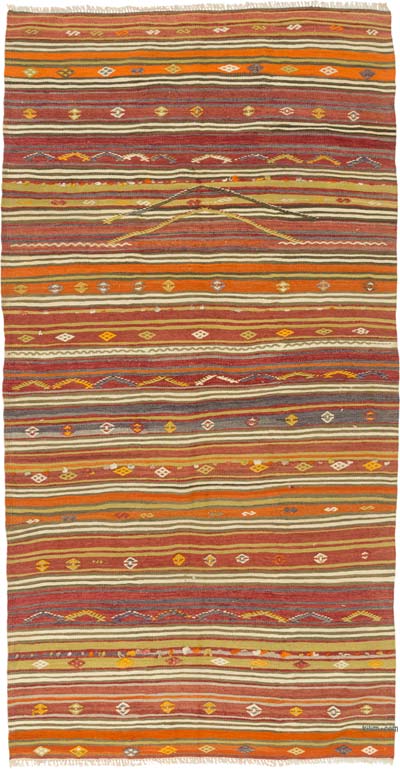 Vintage Turkish Kilim Rug - 3' 10" x 7' 4" (46" x 88")