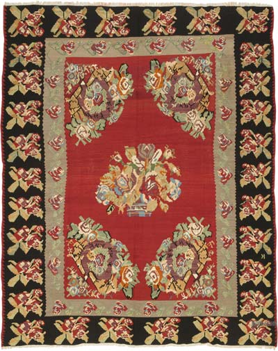 Vintage Handwoven Moldovan Kilim Rug