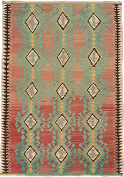 Vintage Afyon Kilim Rug - 6' 8" x 9' 5" (80" x 113")