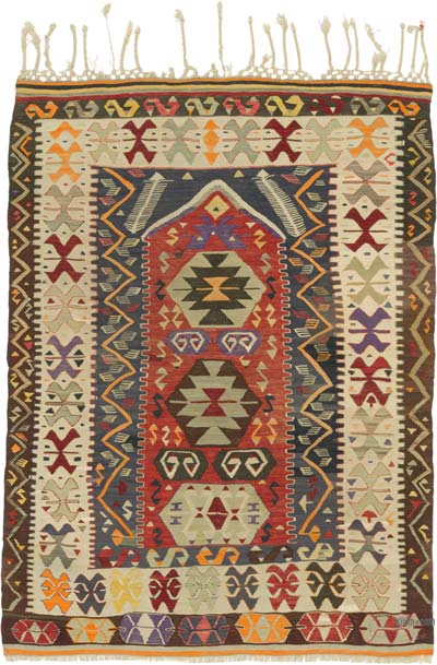 Vintage Turkish Kilim Rug - 3' 6" x 4' 8" (42" x 56")