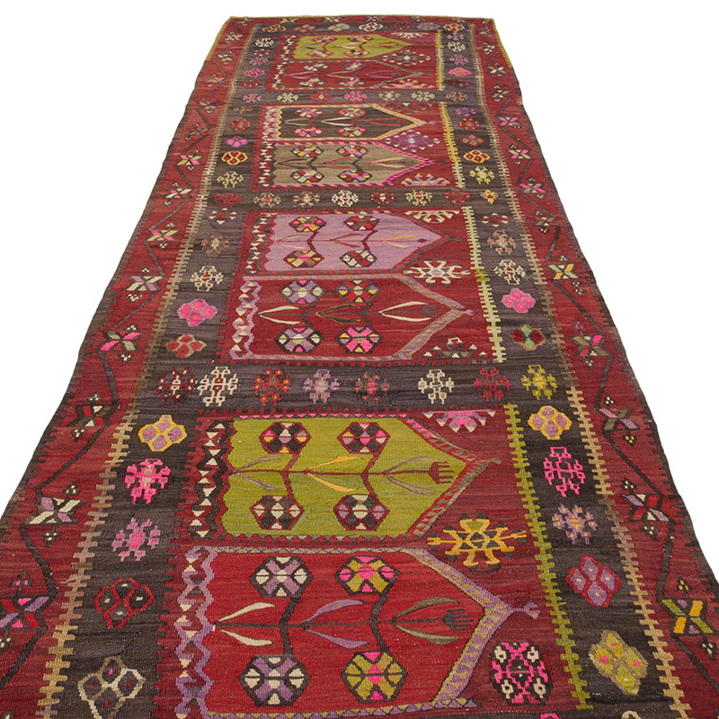 Vintage Turkish "Saf" Kilim Runner - 3' 7" x 12' 6" (43" x 150") - K0086471