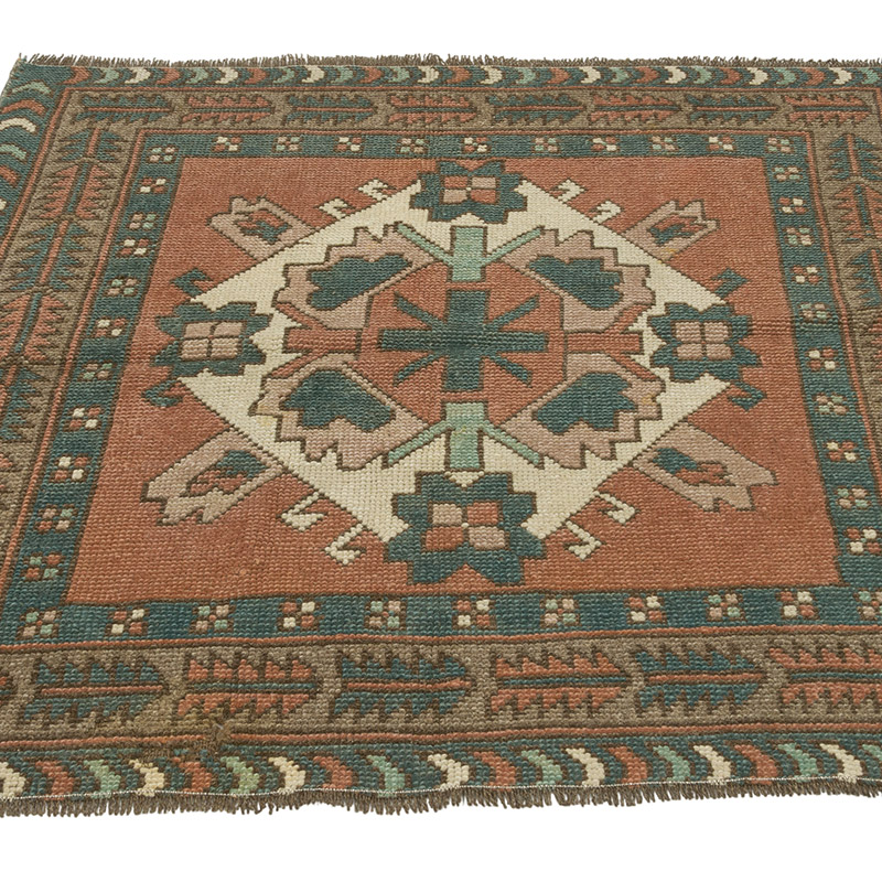El Dokuma Vintage Halı - 101 cm x 100 cm - K0086502